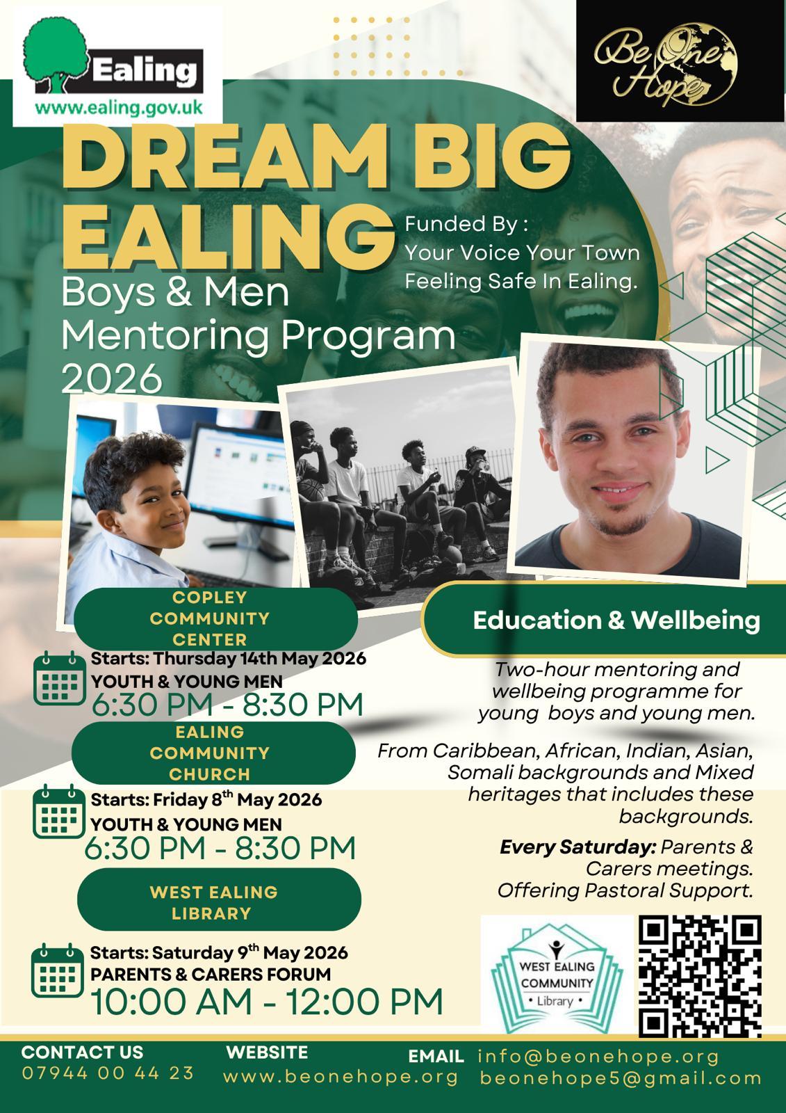 Dream Big Ealing — Boys & Men Mentoring Program 2026 flyer